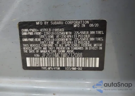 2021 Subaru Crosstrek Limited из США, поврежденный, VIN JF2GTHMC1M8232088